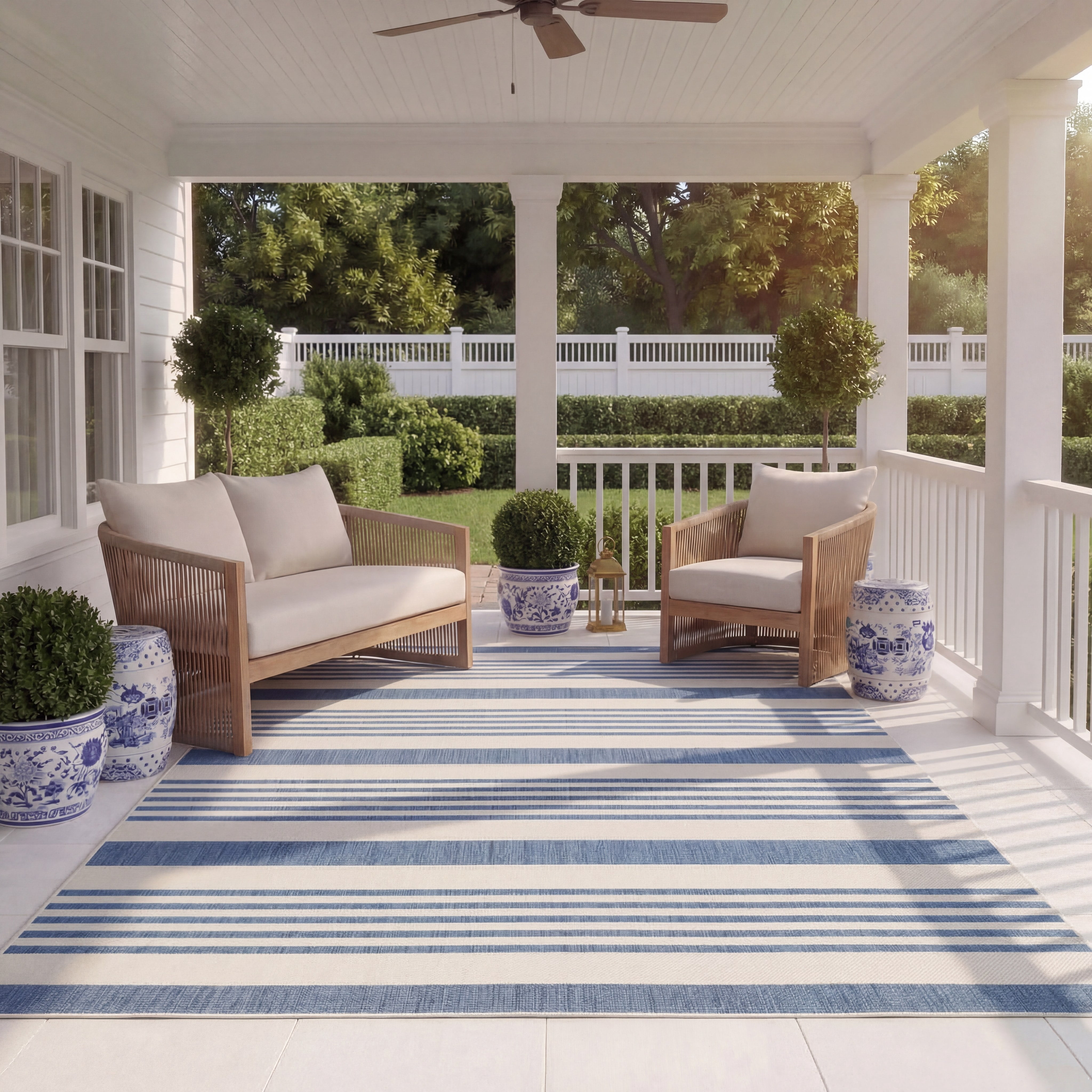 Safavieh Courtyard Caroline Striped Indoor/Outdoor Area Rug, Beige/Blue, 8' x 10'