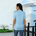 thumbnail image 5 of Mifsaly Womens Mock Neck Short Sleeve T-Shirt Basic Solid Color Slim Fit Stretchy Tee Tops Casual Lightweight Layering Casual Summer Undershirts Light Blue,M, 5 of 7
