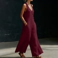 thumbnail image 6 of Guluxicc Womens Flowy Wide Leg Linen Jumpsuits Elegant Summer Sleeveless V Neck Rompers One Piece Beach Outfits with Pockets, 6 of 8