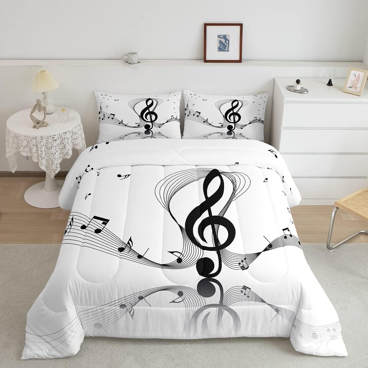 YST Girls Musical Notes Comforter Set, Kids Musical Staves Pattern Down