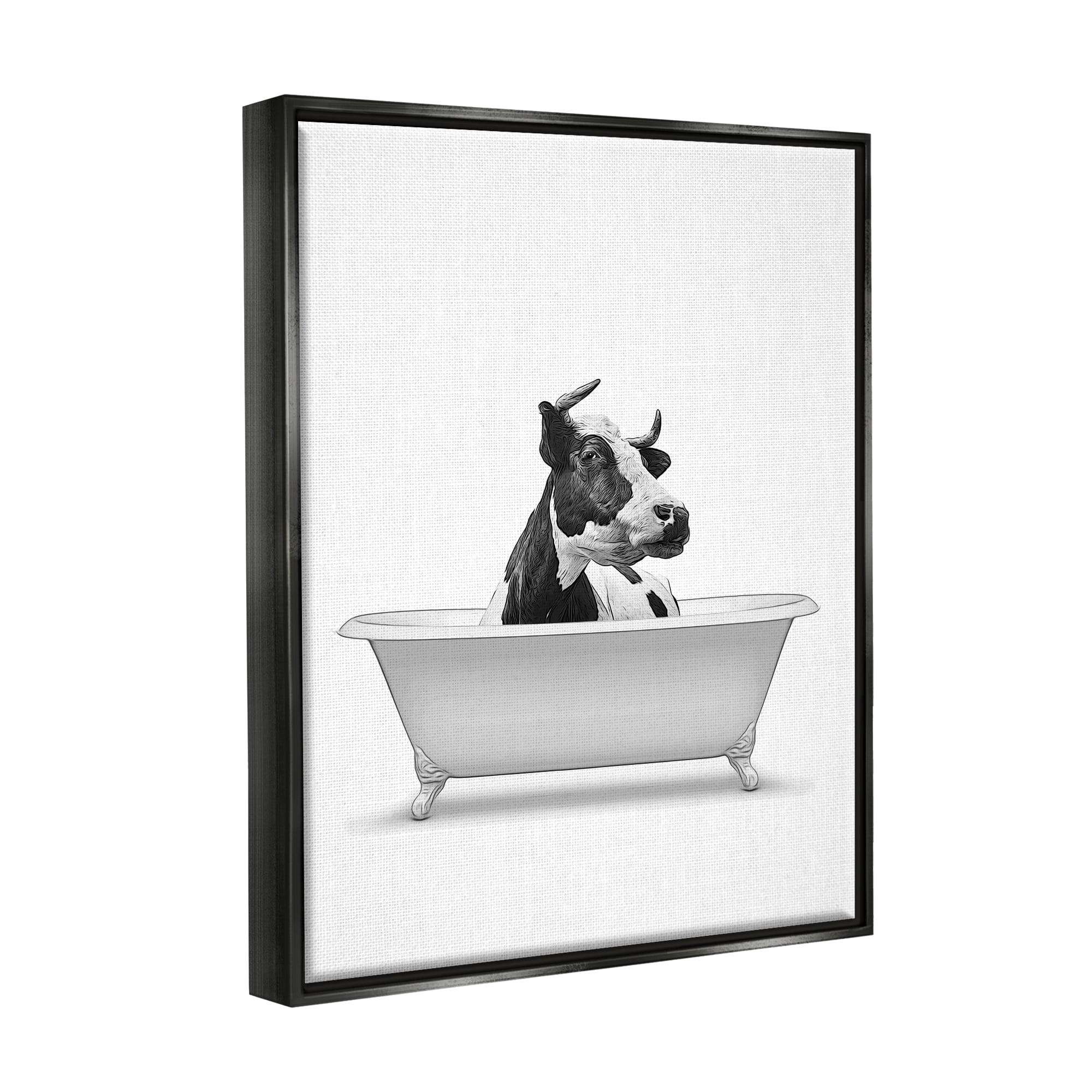 Stupell Industries Farmhouse Cow Bathtub Portrait Animals & Insects Painting Black Floater Framed Art Print Wall Art