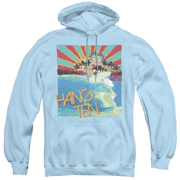 Betty Boop Hang Ten Adult Pullover Hoodie Sweatshirt Light Blue