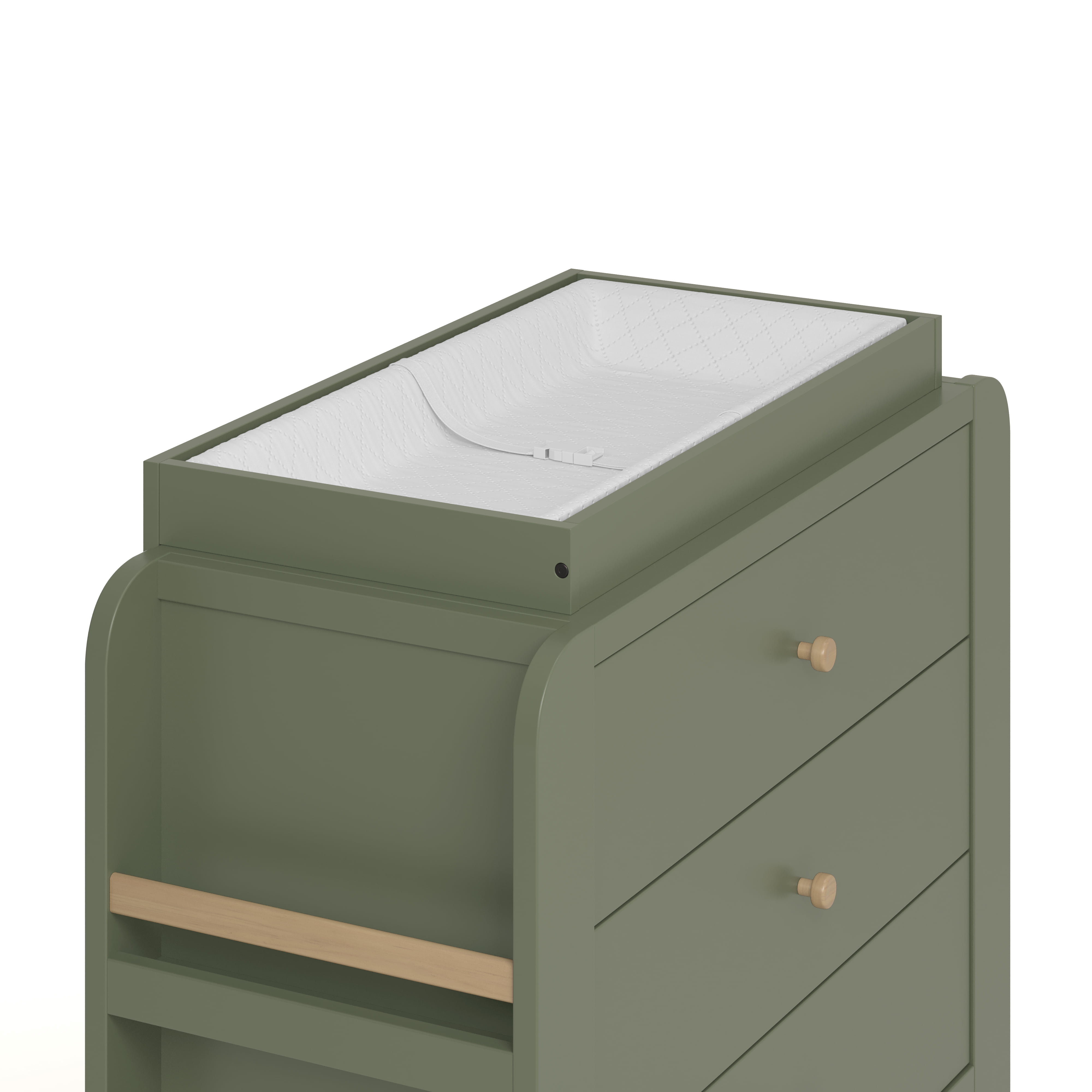 Graco Read-with-Me 3 Drawer Chest with Bookshelves and Removable Changing Topper, Olive with Driftwood