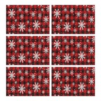 Red and Black Christmas Snowflake Pattern Summer Placemats Table Placemats Set Of 6-Linen Kitchen Washable Placemats Table Mats 11.8"x17.7" Non-Slip Heat Resistant