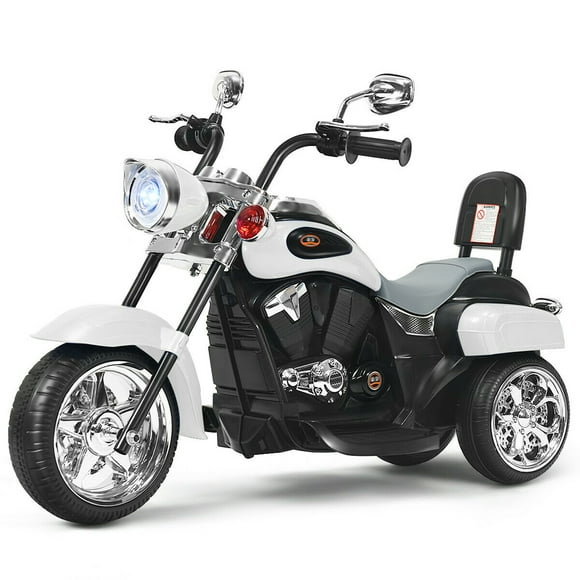 Gymax Moto Chopper 6 V pour Enfants, Tricycle à 3 Roues avec Phare, Blanc