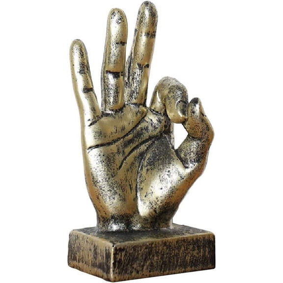 Nvzi Creative Statues and Abstract Hand Sculptures for Home & Office Decor,Finger Signs Marks Figurines (Gold Okay)
