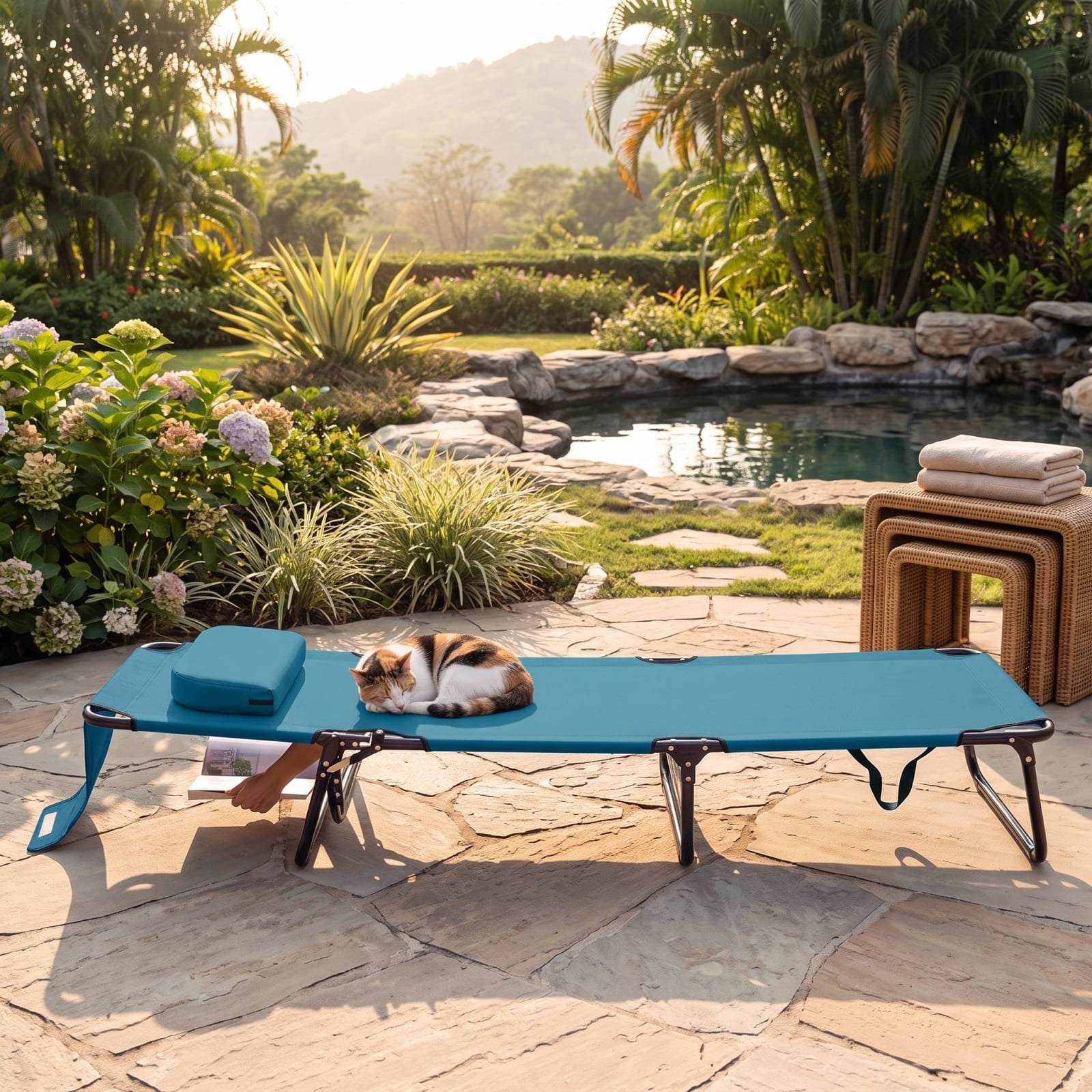 Furnibear Folding Patio Chair for Patio Garden Backyard Outdoor Metal 330 lbs Capacity Blue Weather-Resistant Outdoor Furniture