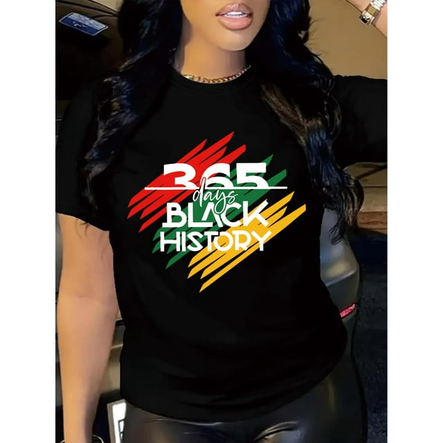 Juneteenth&Black History Print Crew Neck T-shirt, Four seasons casual short-sleeved round neck T-shirt, Women'S Clothing