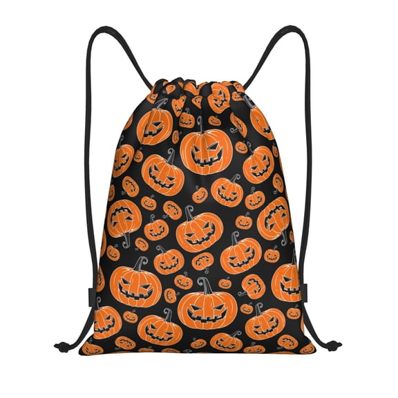 Drawstring Backpack - Halloween Pumpkins Splash Proof Small Drawstring Gym Bag for Women Men, Cinch Sports String Bag Backpack for Travel Swimming Beach