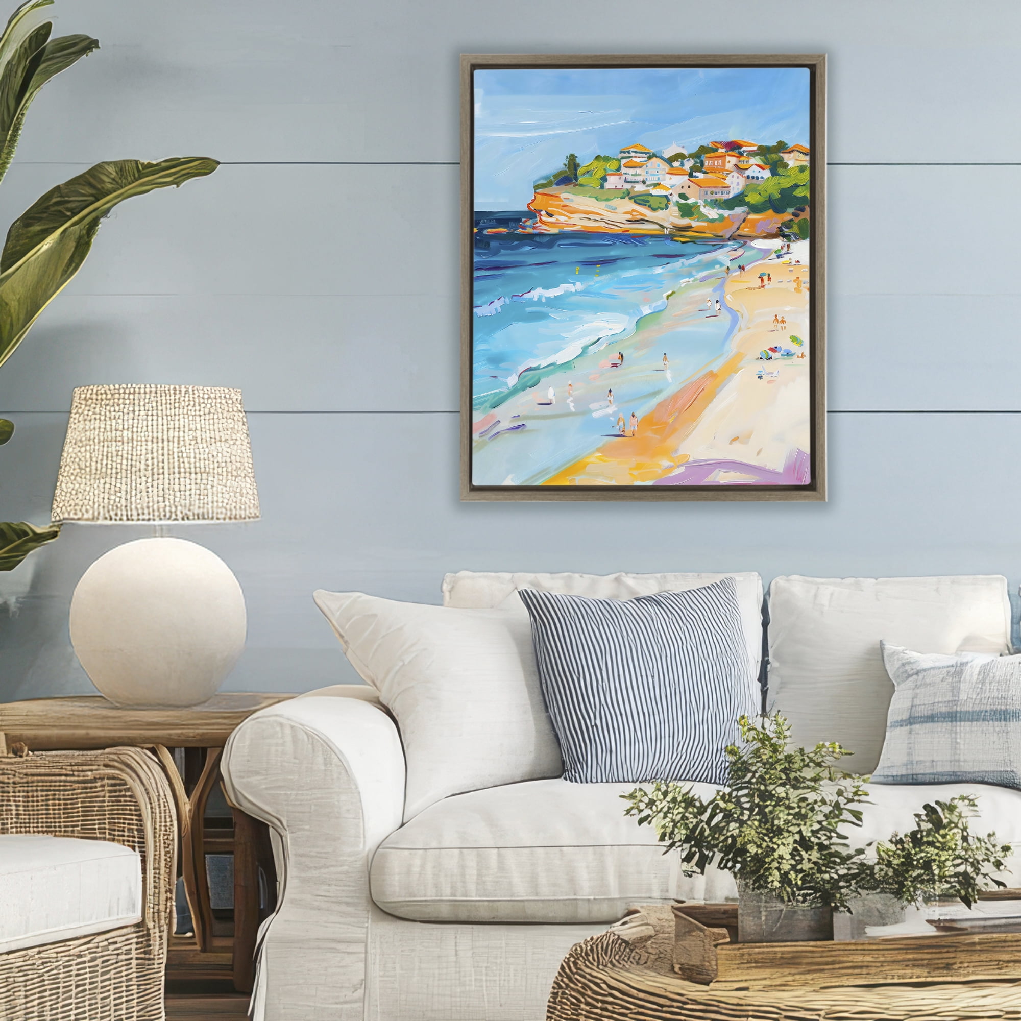 Stupell Industries Bondi Beach Cove Brown Framed Floater Canvas Wall Art, design by The Prints Vibe