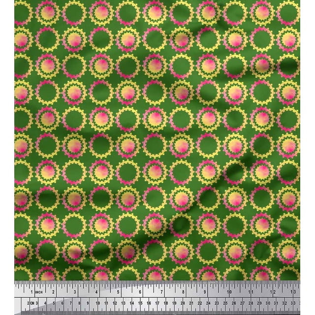 Soimoi Moss Georgette Fabric Floral & Circle Geometric Print Fabric by Yard 42 Inch Wide