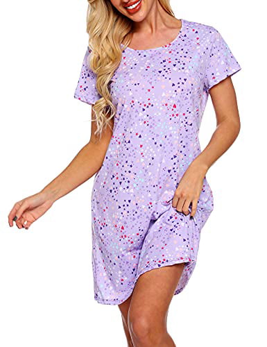 ENJOYNIGHT Womens Nightdress Cotton Nightshirt Sleep Tee Short Sleeves Print Nighties Soft Sleepwear Loungewear 