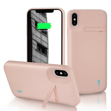 Phone Battery Case for iPhone X/XS/10, 6000mAh Extend Charger Case with Kickstand,Plug and Charge Back to School