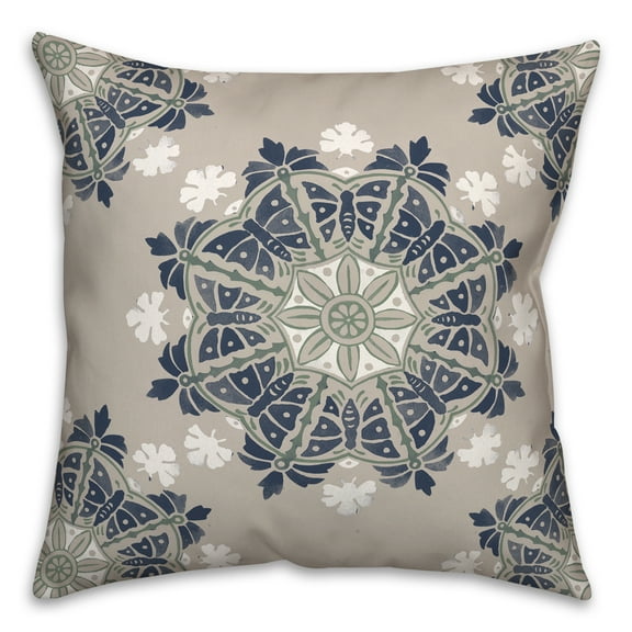 Creative Products Blue Medallions on Gray 18x18 Indoor / Outdoor Pillow