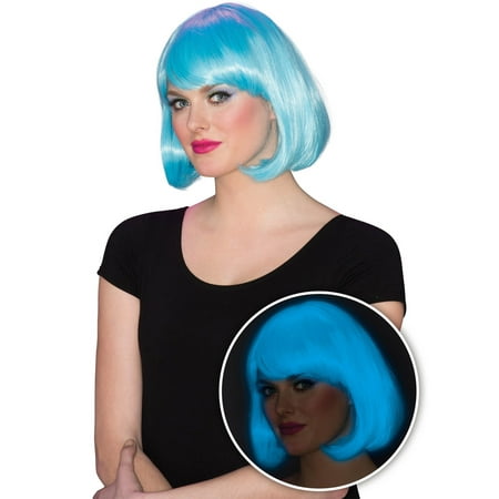 Womens Blue Glow Bob Halloween Costume Accessory Wig