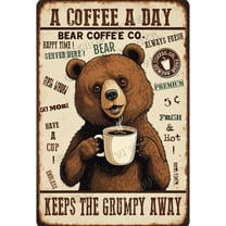 Bear Decor Coffee A Coffee A Day Keeps The Grumpy Away Vintage Aluminum Sign,12x8 inches, Home Decor, Funny Wall Decor For Home Office Kitchen Cafes Decor