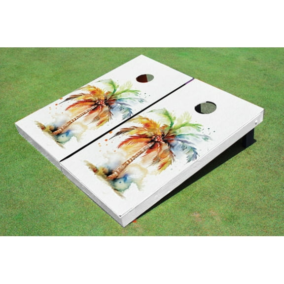 Watercolor Palm Tree Cornhole Boards