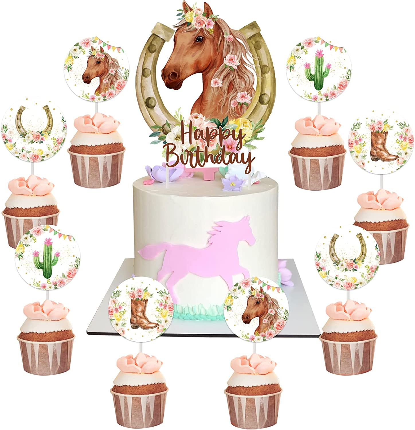 Personalised Horse Glitter Cake Topper Girls Birthday Party Decor