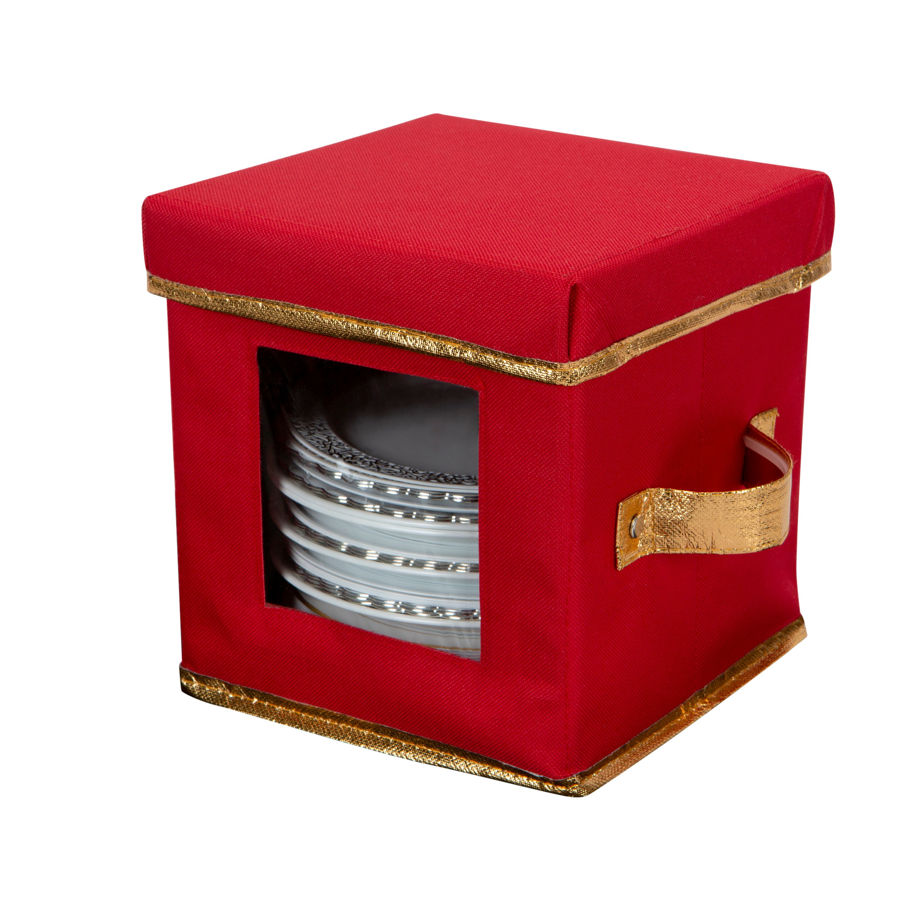 Simplify Holiday Saucer Plate Dinnerware Storage Box with 12 Felt