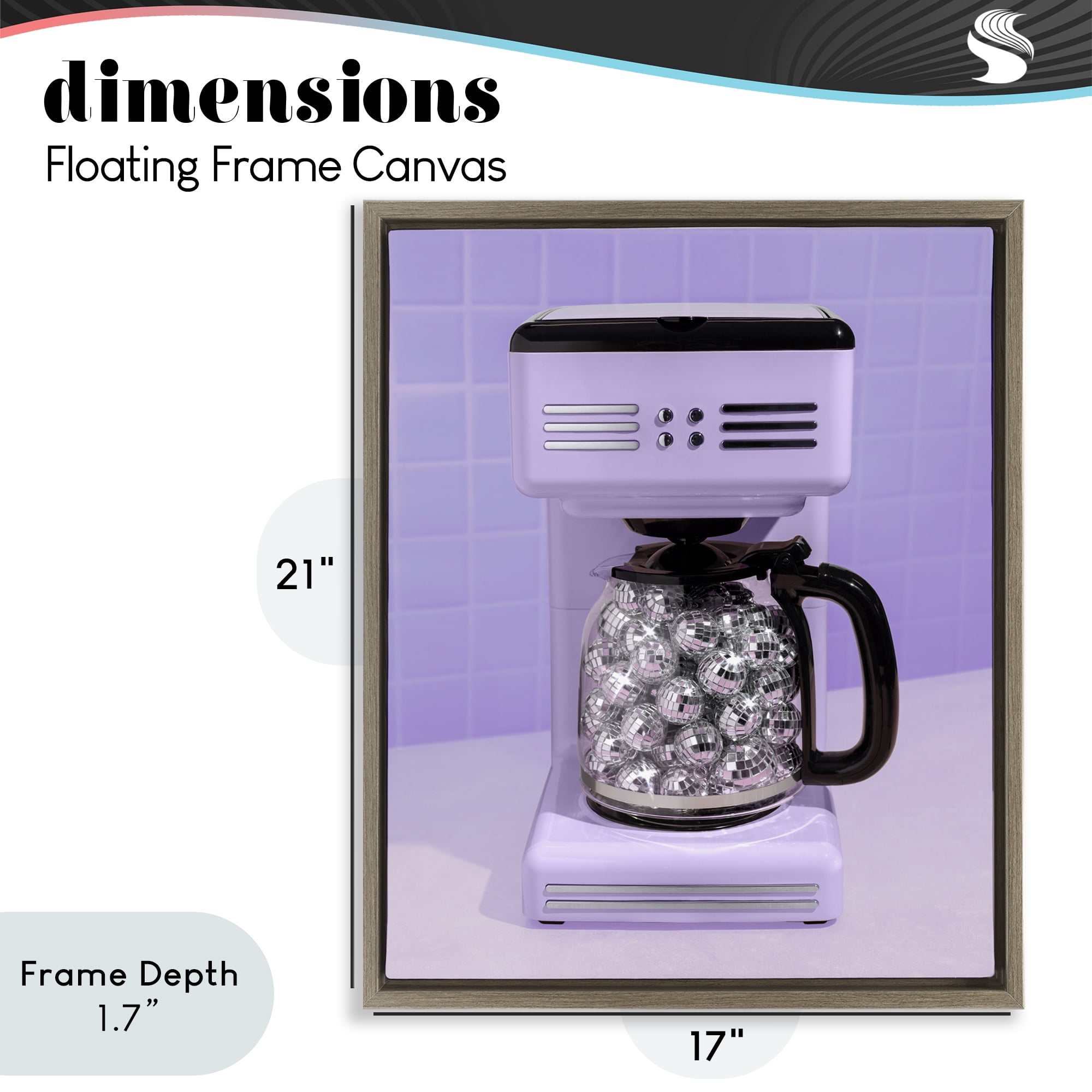 Stupell Industries Disco Coffee Maker over Purple Brown Framed Floater Canvas Wall Art, design by LISH Creative