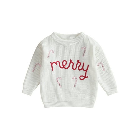 

Baby Christmas Sweaters Long Sleeve Candy Cane Embroidery Pullovers