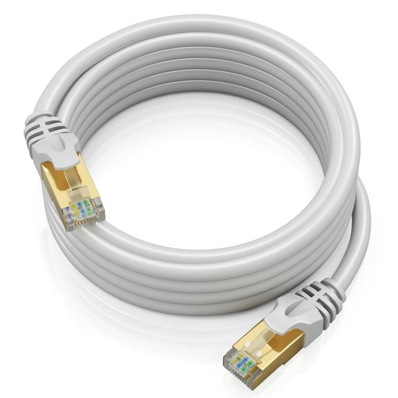 Maximm Cat7 Ethernet Cable - 12FT - White - 10Gbps - 600Mhz High Speed Double Shielded, Patch and Network Cable