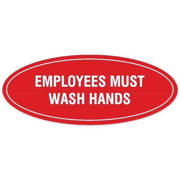 Signs ByLITA Oval Employees Must Wash Hands Sign - Laser-Engraved Lettering | Durable ABS Plastic | Vibrant Colors | Powerful Foam Tape (Red) - Small