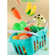 NimJoy Pretend Play Grocery Shopping Basket Toy for Girls 3-6 Years - Kids Food Play Set, 28Pc Mutil-Color Sliceable Fruit and Vegetable to Toddlers Pretend Food