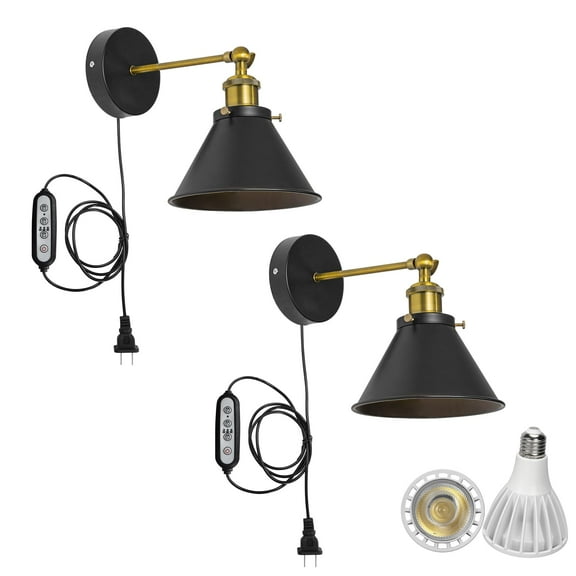 KAYYELAMP 2-Pack Hook Mounted Plant Light Full Spectrum 6000K 25W White Light Timing Plug in Cord Vintage Black Wall Lamp for Indoor Plants Flowers Growing