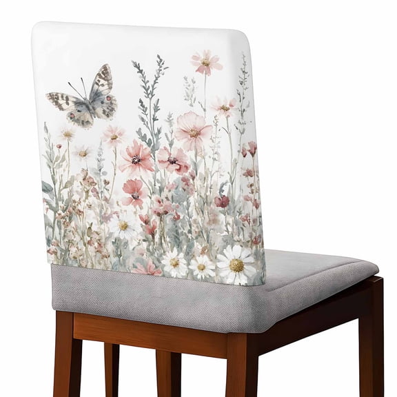 Spring Flower Chair Covers Set of 6 Vintage Botanical Foral Leaves Butterfly Nature Chair Back Covers Stretch Removable Washable Slipcovers Protector for Dining Room Kitchen Party Decor