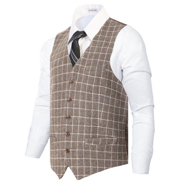 Gioberti Men's 5 Button Slim Fit Formal Herringbone Tweed Suit Vest ...