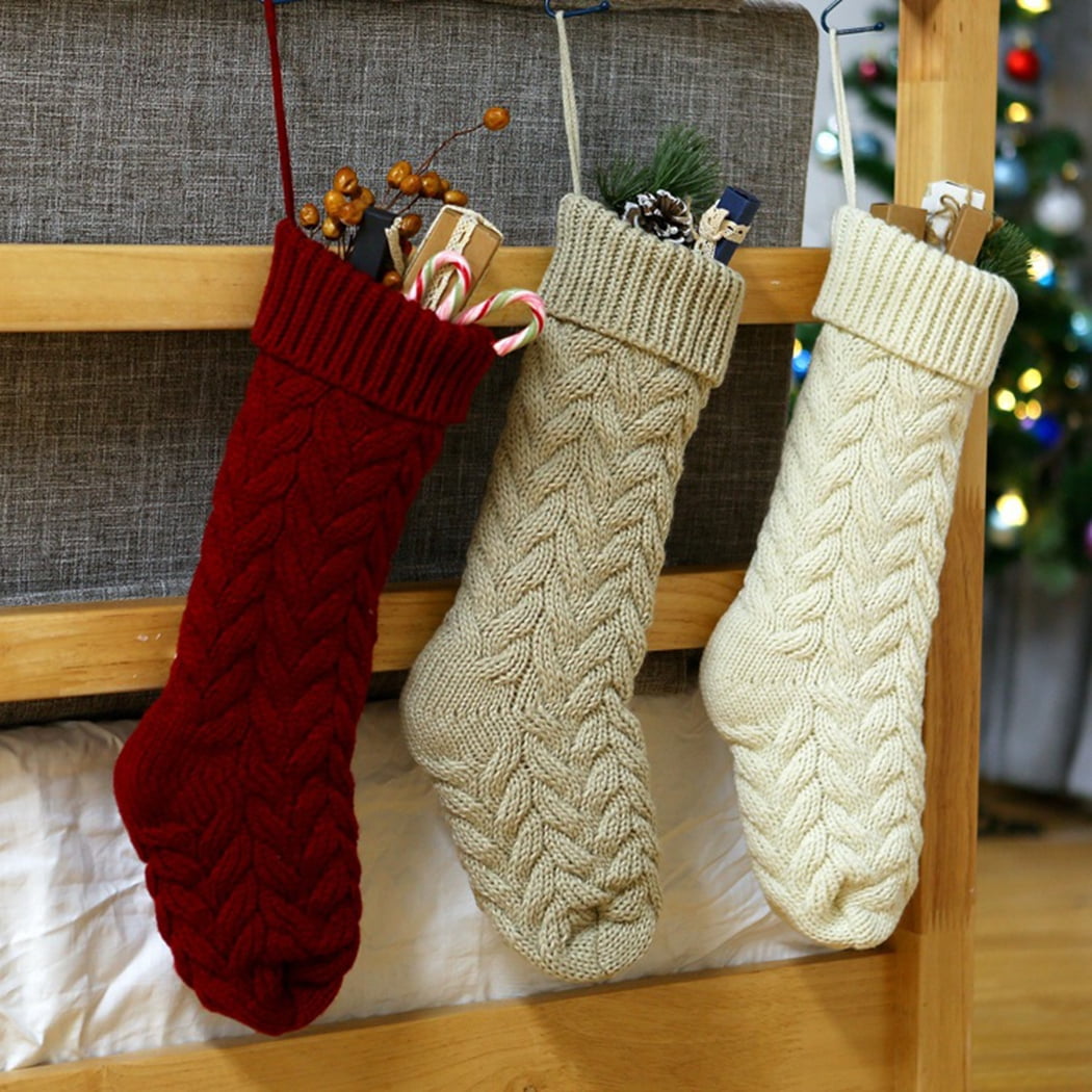Ruibeauty 18 Cable Knit Knitted Christmas Xmas Stockings Stocking  Decorations 