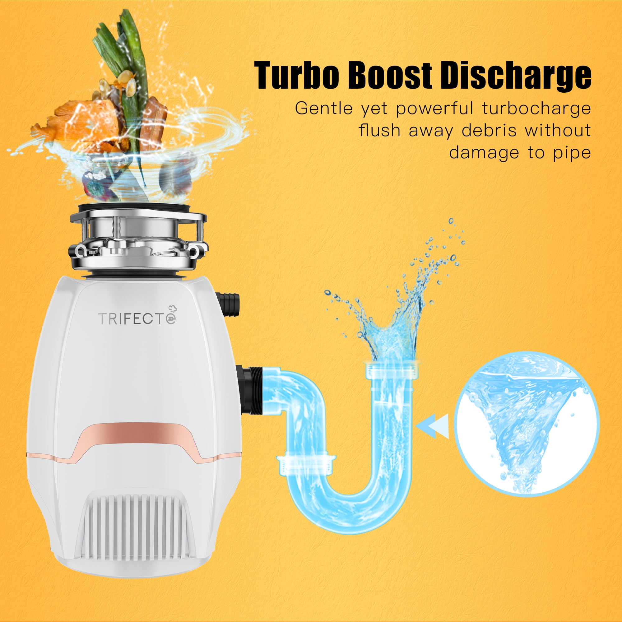 Trifecte 3/4PH Garbage Disposal, 3800RPM DC Motor Continuous Feed Food Waste Disposal with Power Cord