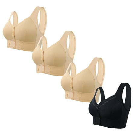 Black of Friday Deals!Clearance Staron 4PC Women Bra Front Closure No Underwire Bras Wireless Comfortable Bras Stretch Front Close Bra Soft Smoothing Bras