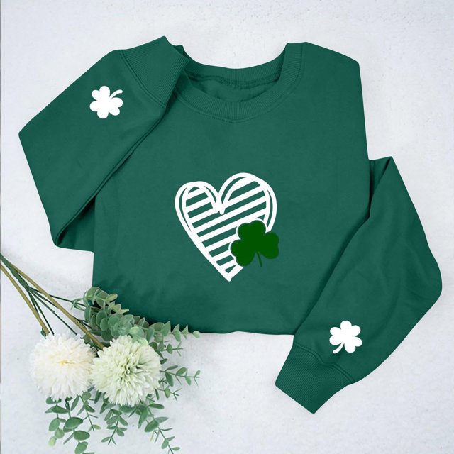 Sweat à Capuche Imprimé pour la Saint-Patrick, Col Rond, Manches Longues