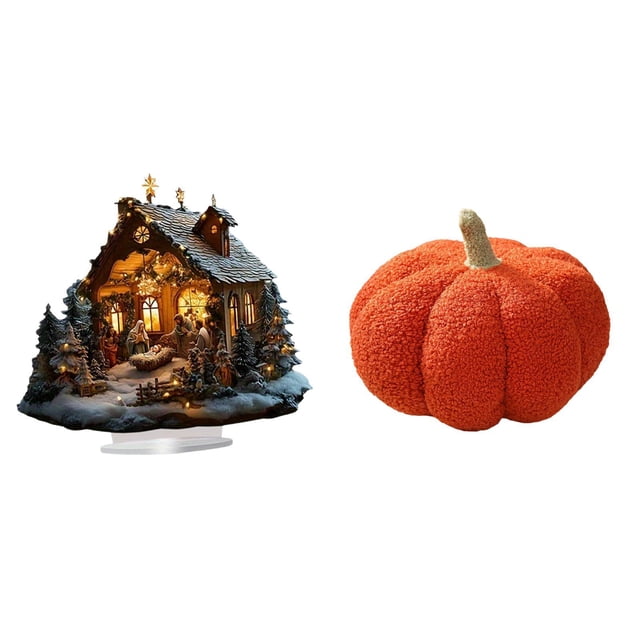 Escultura de la Natividad,Adorno acrílico 2D Adorno de pie,Centro de mesa con decoración de belén acrílico,Almohadas de calabaza de Halloween,Almohadas de calabaza de Halloween Decoración