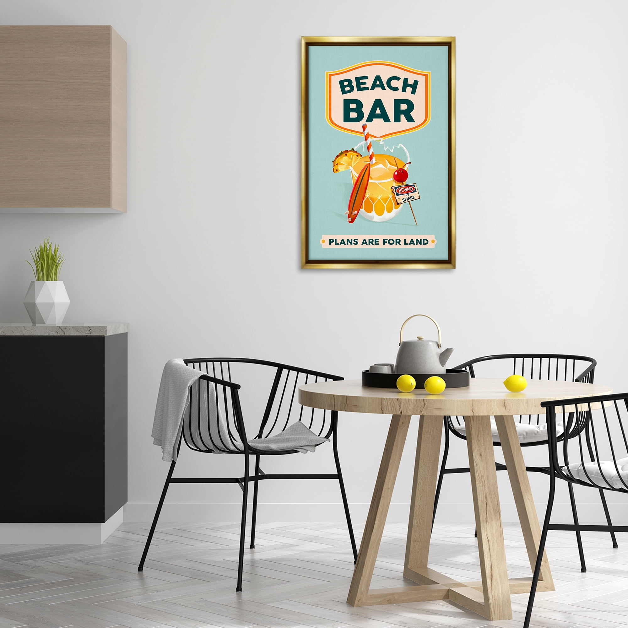 Stupell Industries Beach Bar Cocktail Food & Beverage Painting Gold Floater Framed Canvas Art Print Wall Art, 21 x 31