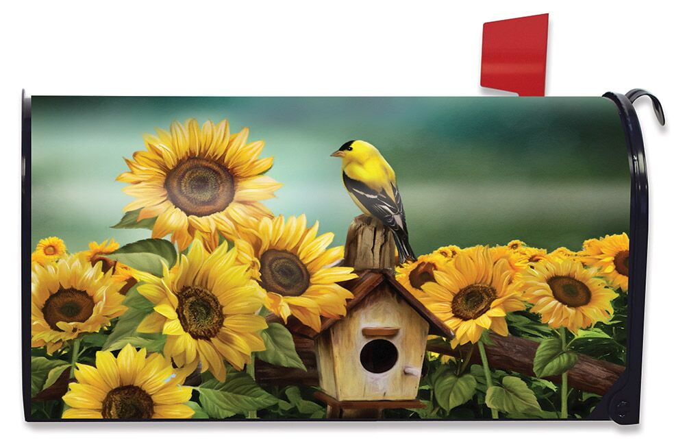 Custom Decor Sunflowers & Birds Magnetic Mailbox Wrap Cover