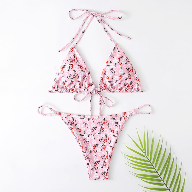 Floral Print Rose Corsage Triangle Bikini Set