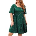 thumbnail image 2 of Summer Saving Wycnly Womens Dresses Party Prom Fashion Empire Waist Flowy Ruffle Swing Plus Size Dresses Summer Floral Print Square Neck Short Sleeve Formal Mini Dress Green XL, 2 of 7