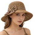 thumbnail image 3 of AWASD Women's Hand Crochet Straw Sun Hat, Large Wide Brim Beach Hat with Bowknot, Hollow Breathable Summer Foldable Bucket Hat, Outdoor Travel Vacation Face Slimming Floppy Hat Brown, 3 of 4