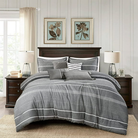 Chezmoi Collection Porter 7-Piece Yarn-Dyed Multi Striped Jacquard Comforter Set