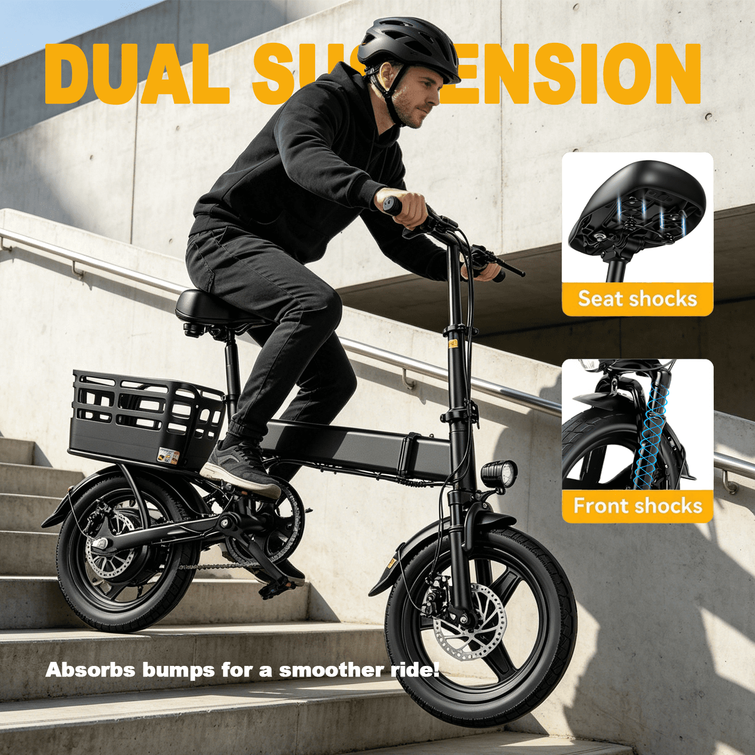 14" Folding Electric Bike for Adults, 500W Commuter Ebike with 350WH Battery, 20MPH & 20 Miles, UL2849, Mini Bicycle with Basket