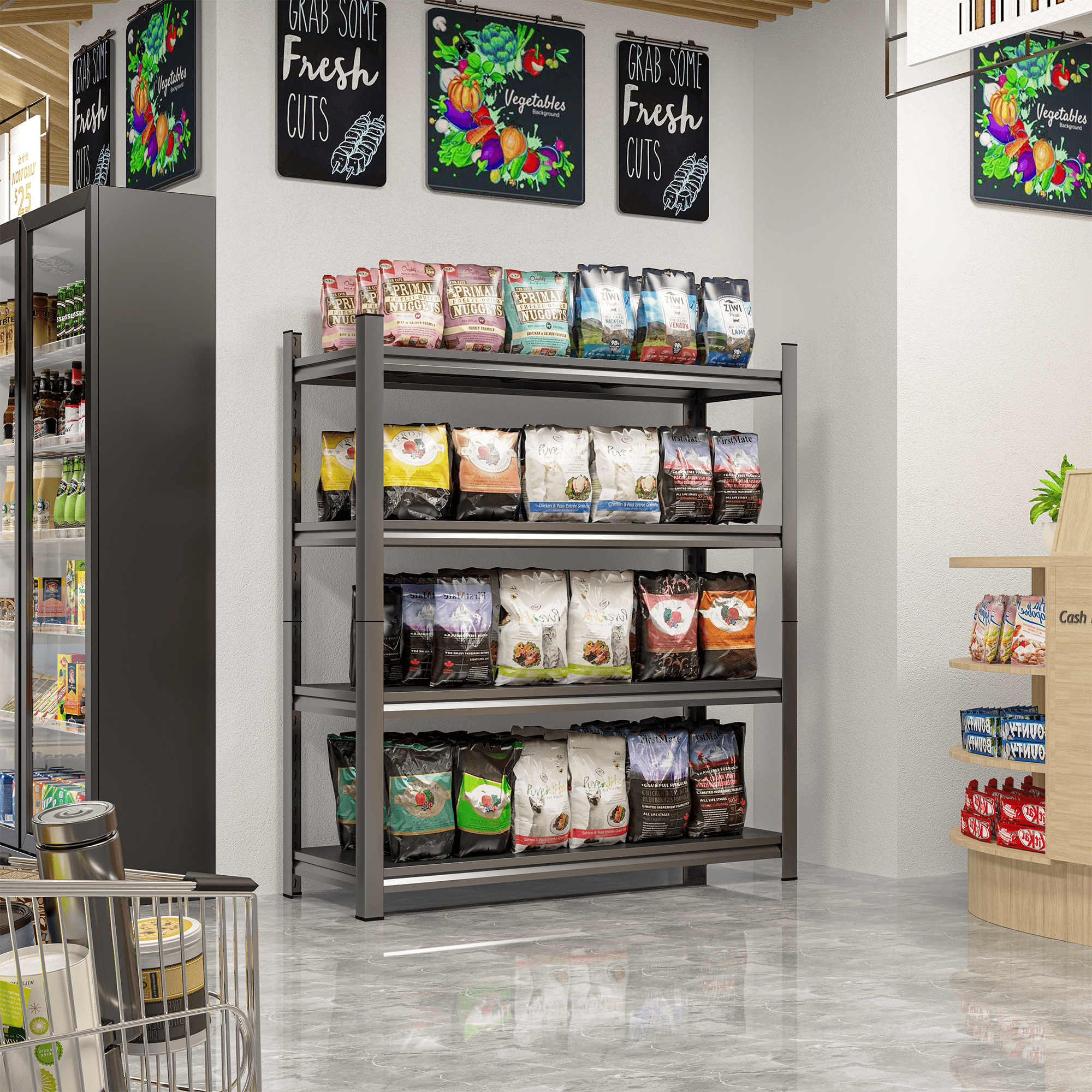 4-Tier Black Vertical Metal Storage Rack, Open Back Unit with Fully Adjustable Shelves for Garage Pantry Warehouse