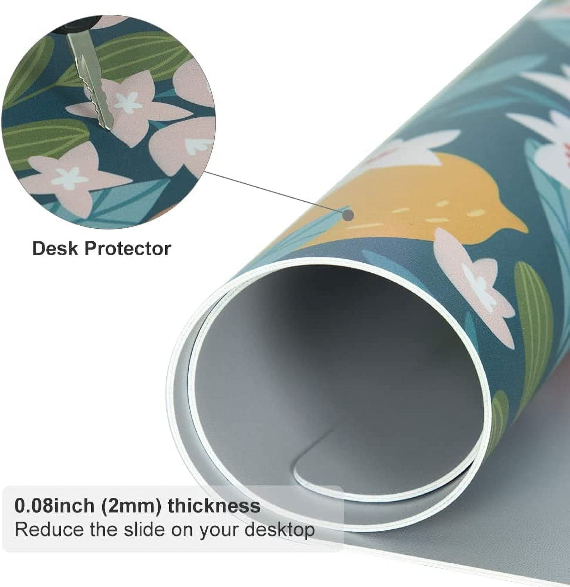 Large Mouse Pad, Waterproof PU Leather Cute Computer Desk Mat, Allover Citrus Fruit Home Office Décor, Multifunctional Desk Organizers Protector, 31.5" x 15.7" - Orange Lemon Floral Pattern