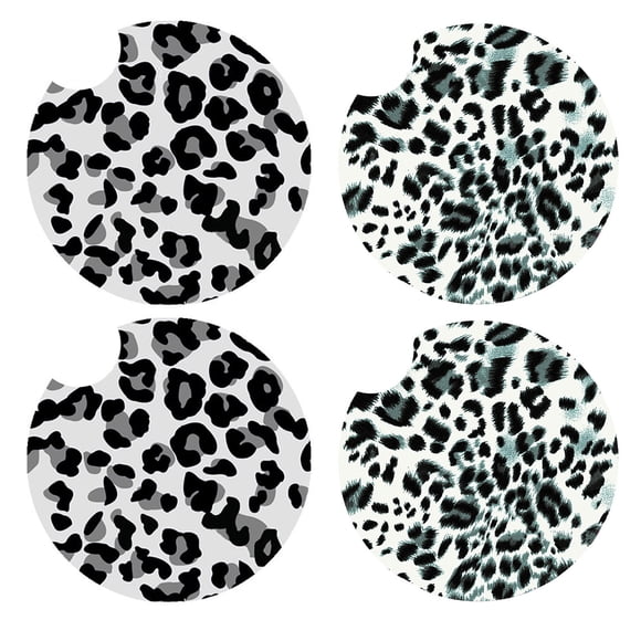 4PCS Car Coaster Heart-shaped Leopard Vehicle Cup Mat
