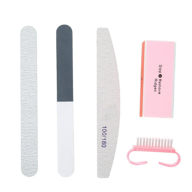 Juego de 5 limas para uñas, brochas para polvos, grano pulidor duradero, accesorios para esmalte de gel UV