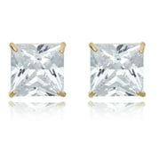 AVORA 10K Yellow Gold 8mm Princess Cut Simulated Diamond CZ Stud Earrings