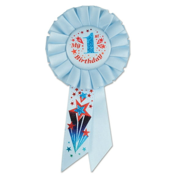 Pack of 6 Blue and Red "My 1st Birthday" Party Celebration Rosette Ribbons 6.5"