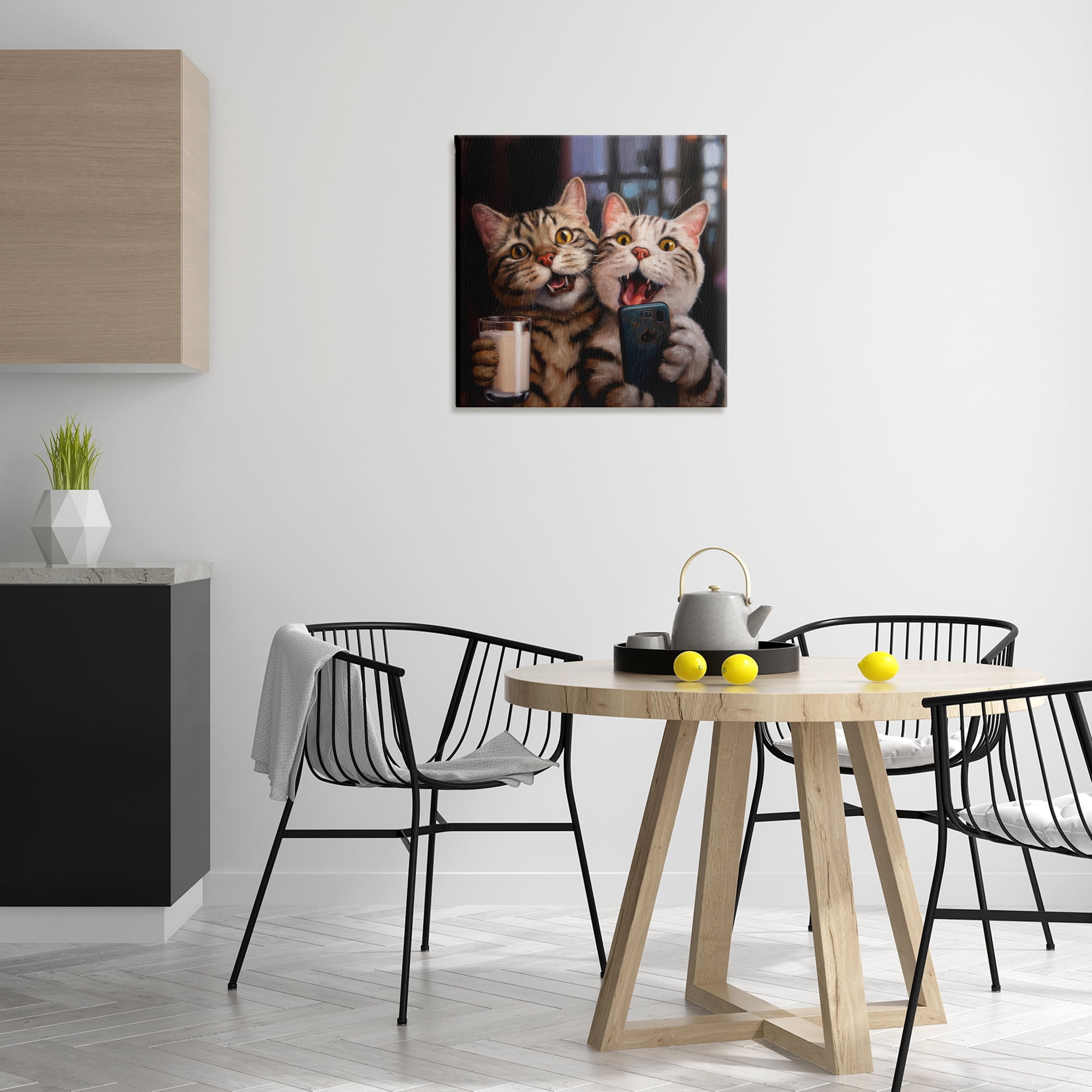 Stupell Industries Happy Selfie Cats Animals Painting Wrapped Canvas Art Print Wall Art, 24 x 24
